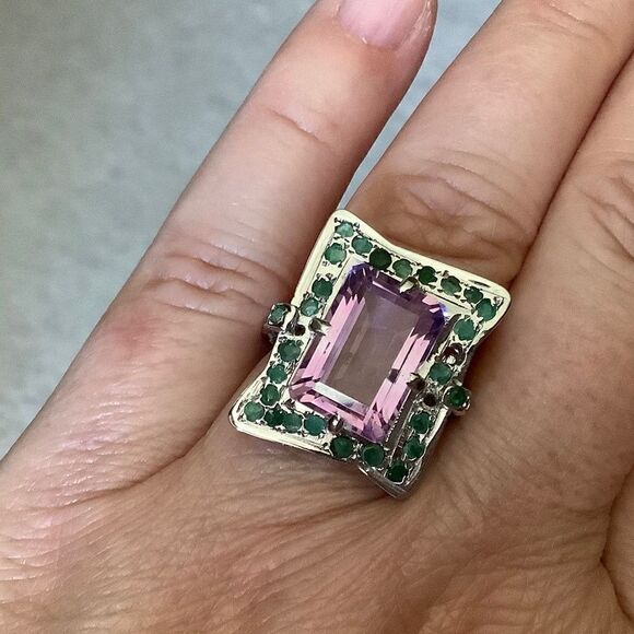 𝅺sterling SILVER 925 AMETHYST/EMERALD WOMAN RING SIZE US 7​​ - Picture 4 of 9